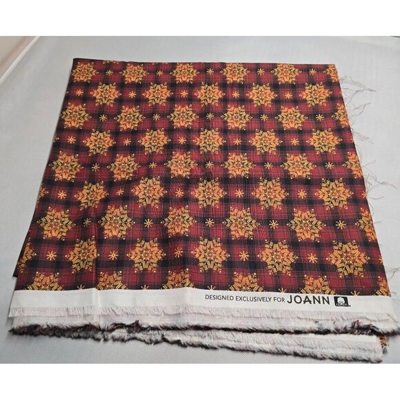 Designed Exclusively For Joann Gold Snowflakes On Red & Black Plaid 48" X 44" - Picture 2 of 3